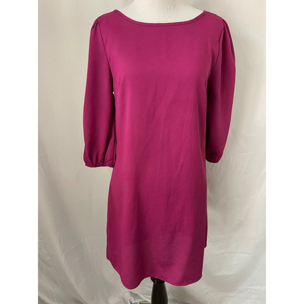 Lyss Loo Dark Pink 3/4 Sleeve Midi Back Scoop Neck Dress